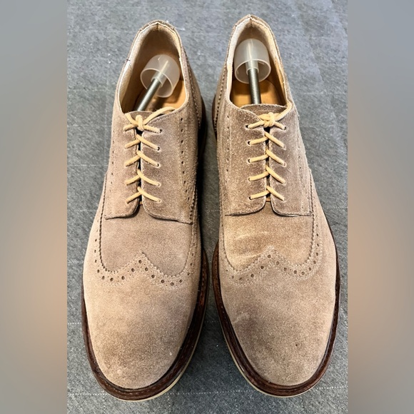FRYE Sz 12 Jim Tan Gray Suede Wingtip Oxford Shoes - Picture 3 of 13